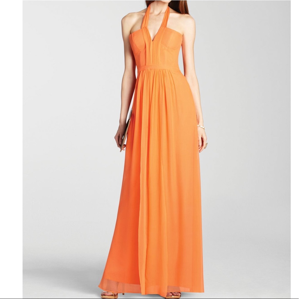 BCBG Melon Orange Halter Formal Prom Dress 6P